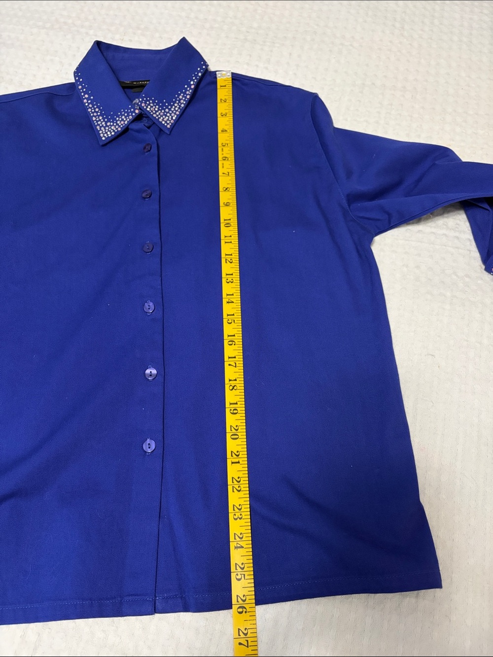 Christine Alexander Cobalt Blue Button-Down Top Embellished Collar Size Large - Picture 14 of 15